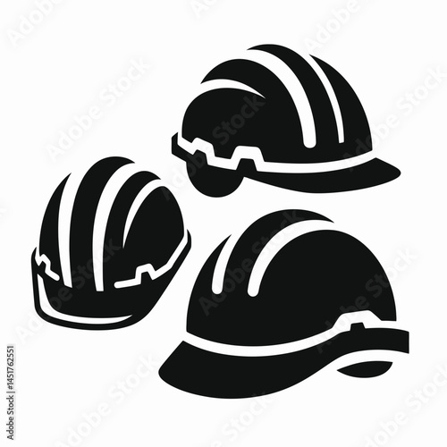  very simple flat and single minimalist Construction Helmet Silhouettes in black on a white background