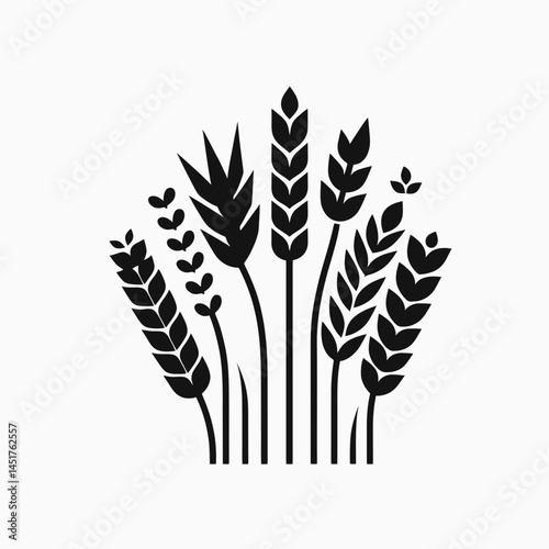 very simple flat and single minimalist Cereal Silhouettes in black on a white background