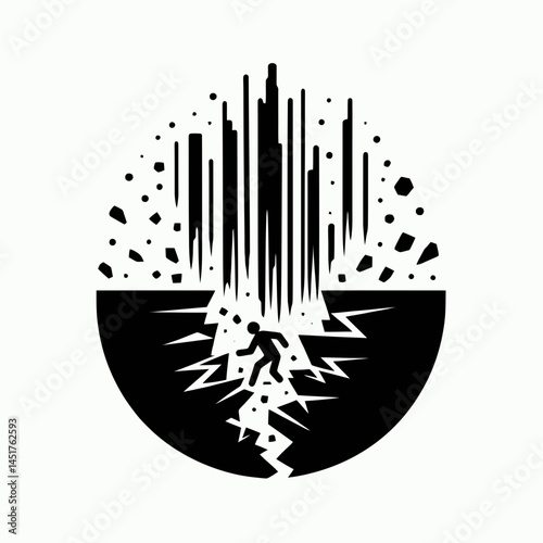  very simple flat and single minimalist Earthquake Silhouettes in black on a white background