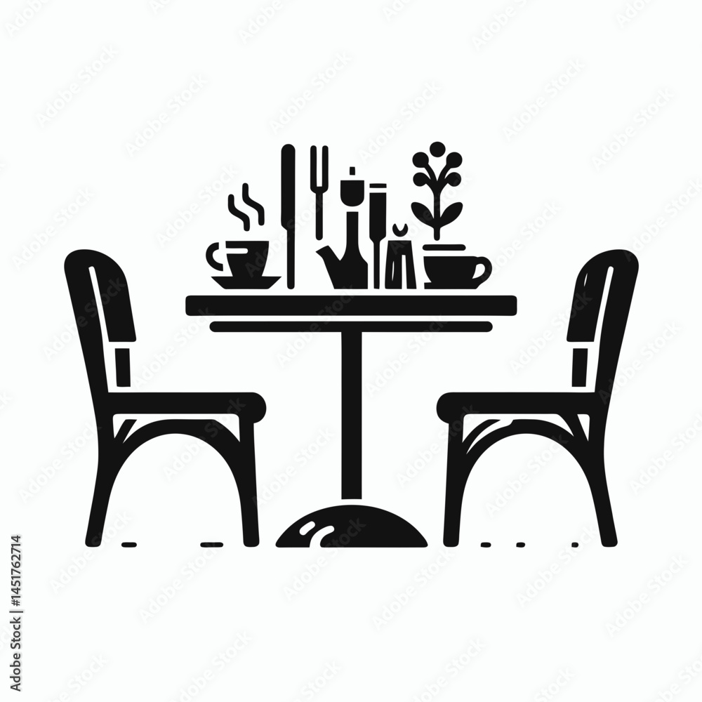 custom made wallpaper toronto digital very simple flat and single minimalist Restaurant Table Silhouettes in black on a white background 