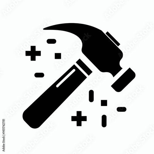  very simple flat and single minimalist Construction Hammer Silhouettes in black on a white background 