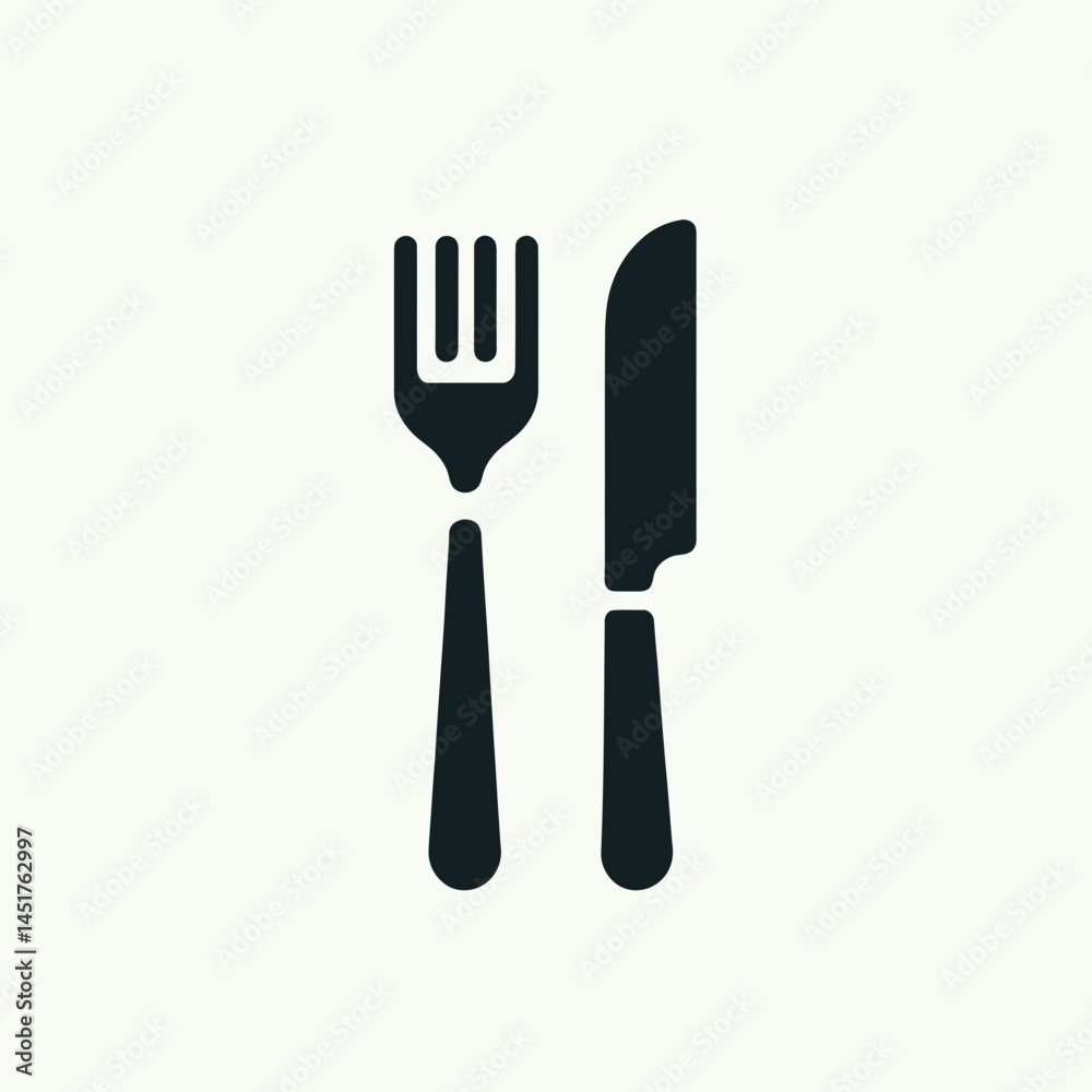 very simple flat and single minimalist Restaurant Fork Knife Silhouettes in black on a white background very simple flat and single minimalist Restaurant Fork Knife Silhouettes in black on a white background