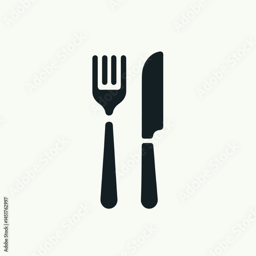  very simple flat and single minimalist Restaurant Fork  Knife Silhouettes in black on a white background 