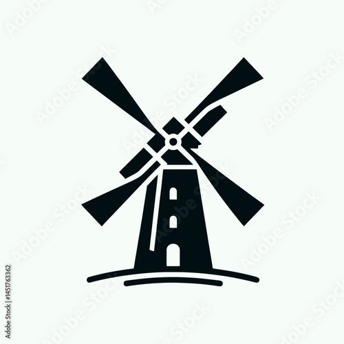  very simple flat and single minimalist Windmill Silhouettes in black on a white background 