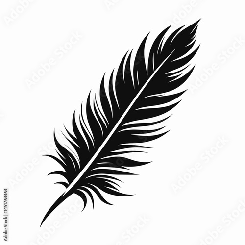 very simple flat and single minimalist Feather  Ink Silhouettes in black on a white background
