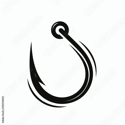  very simple flat and single minimalist Fishing Hook Silhouettes in black on a white background
