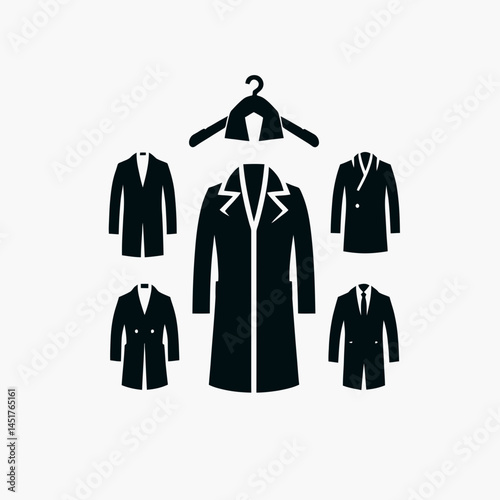  very simple flat and single minimalist Coat Silhouettes in black on a white background