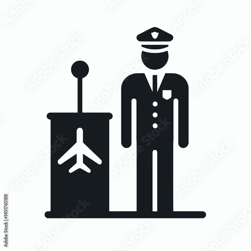 very simple flat and single minimalist Airport Security Silhouettes in black on a white background 