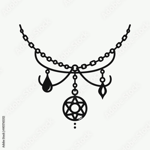 very simple flat and single minimalist Necklace Silhouettes in black on a white background