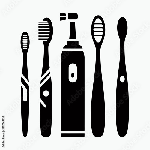  very simple flat and single minimalist Electric Toothbrush Silhouettes in black on a white background