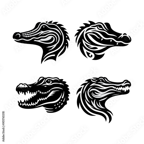 Fierce Predator Alligator Silhouette Vector Illustration of a Dangerous Reptile in the Jungle Swamp River with Sharp Teeth Monster Jaws and Wild Creature Pose for Stock Illustration Graphics