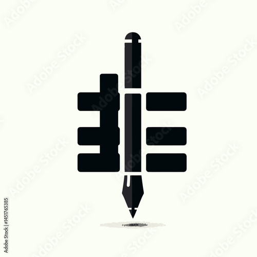  very simple flat and single minimalist Letter  Pen Silhouettes in black on a white background