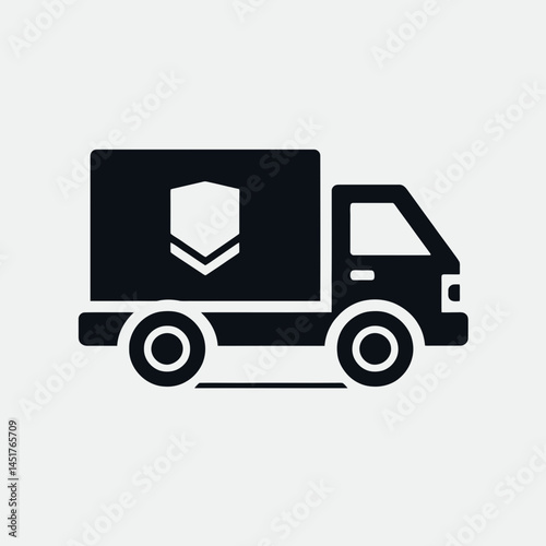  very simple flat and single minimalist Delivery Truck Silhouettes in black on a white background