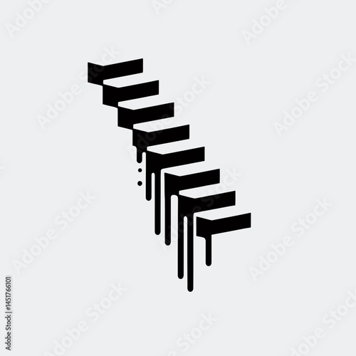 very simple flat and single minimalist Falling Down Stair Silhouettes in black on a white background