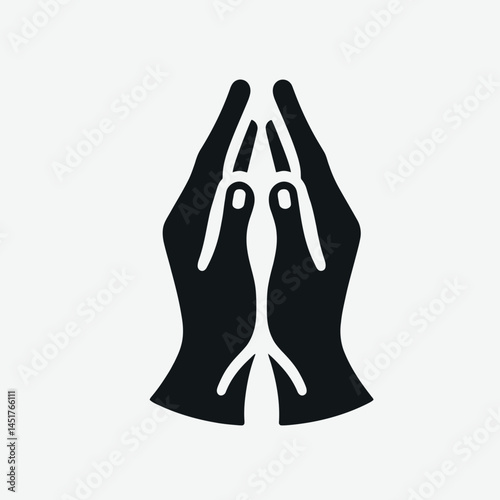 very simple flat and single minimalist Praying Hands Silhouettes in black on a white background