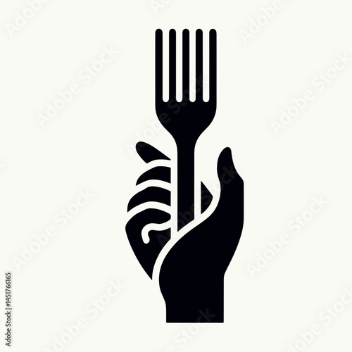  very simple flat and single minimalist Hand Fork Silhouettes in black on a white background