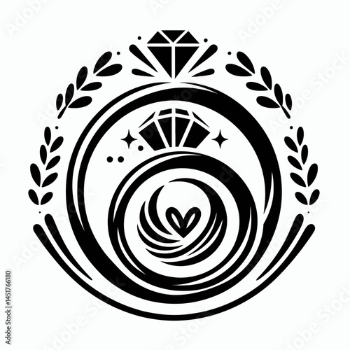  very simple flat and single minimalist Engagment Rings Silhouettes in black on a white background