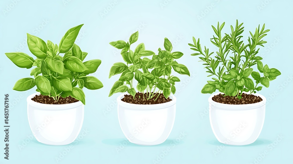 Obraz premium Potted Herbs Basil Rosemary.