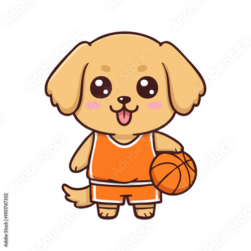 cute icon character of a dog playing basketball.