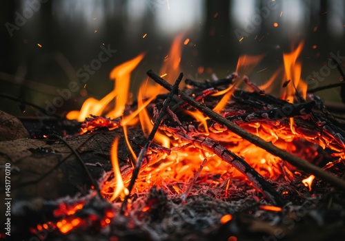 brushwood fire in the forest, forest fire, the concept of protection and protection of the forest