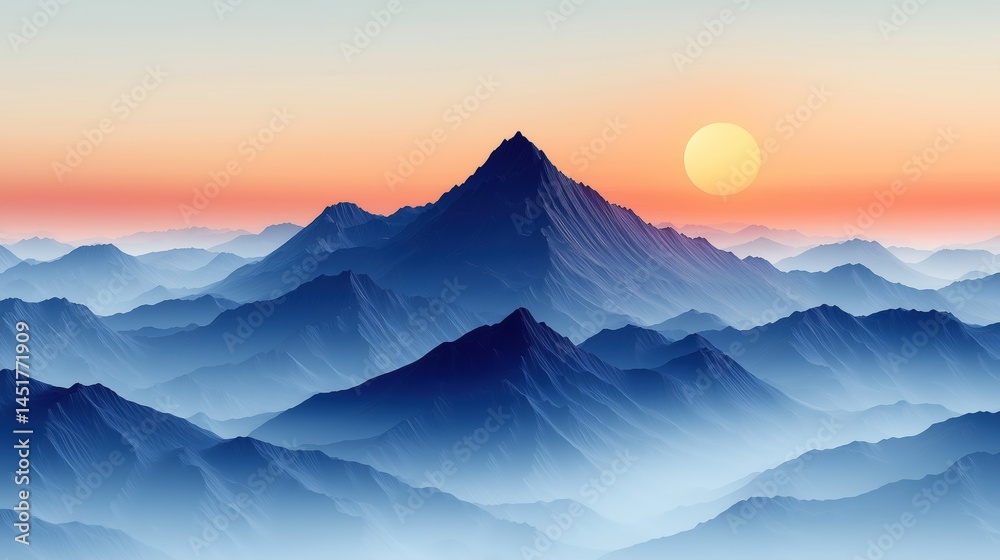 Fototapeta premium Simple geometric background in a minimalist style, featuring elements of a mountain, maintaining a single tone and showcasing repetitive patterns. This clean and elegant visual is highly suitable for 