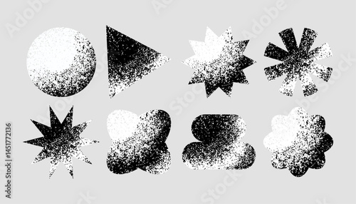 Modern retro geometric shapes with grainy texture, bitmap