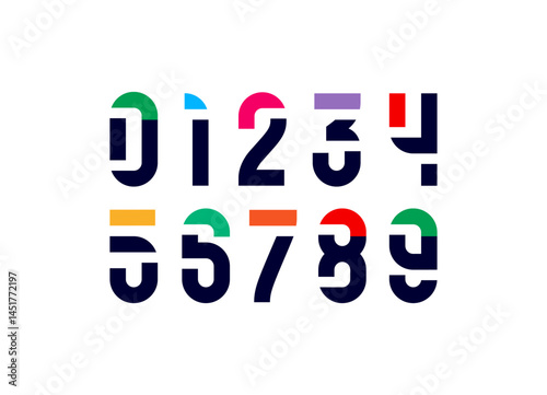 Futuristic original number, sci fi display stencil numerals set, vector illustration 10EPS