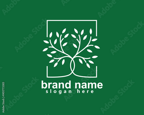 landscape, tree care logo, tree with line concept in frame, logo design inspiration