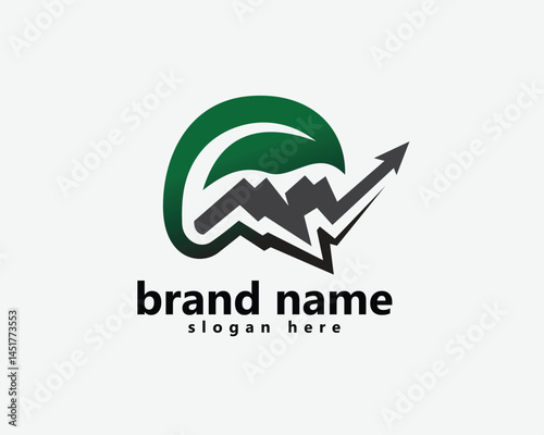 reforestation, go green, logo, mountain connecting with arrow and leaves on top, logo design template
