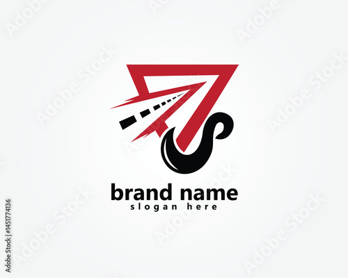 towing logo, tow hook with road and red triangle, logo design template