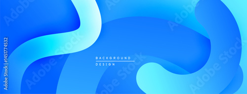 Abstract fluid shapes, blue gradients create dynamic background. Smooth curves suggest movement, modern design aesthetic.