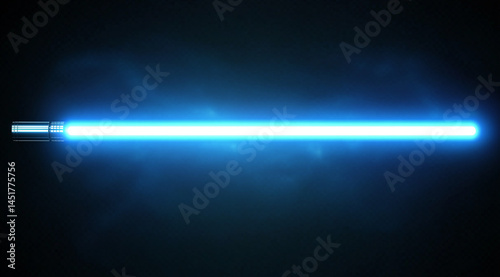 Long horizontal blue lightsaber vector on transparent  background
