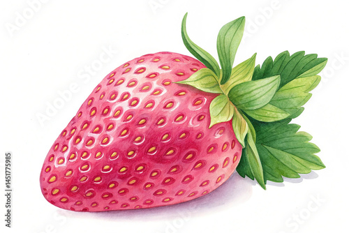 Pink Strawberry with Green Leaves isolated on white background. A vibrant pink strawberry with green leaves isolated on a white background, perfect for fresh food or healthy eating concepts