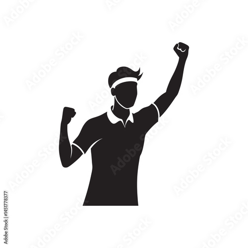 Tennis Player Celebration Silhouette on White