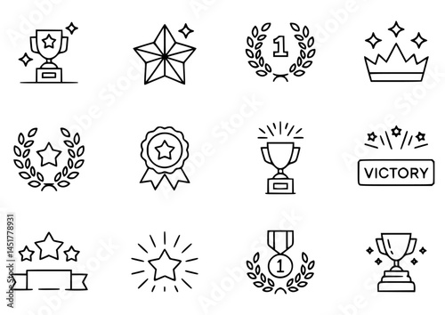 Vector line art awards and achievements icons