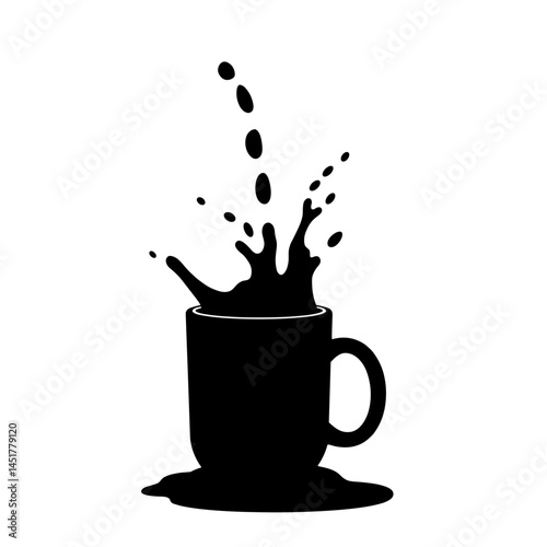 Spilled coffee cup creating splash on white background, artistic concept