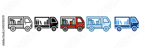 Mobile Library Van Icon Set Multiple Style Collection