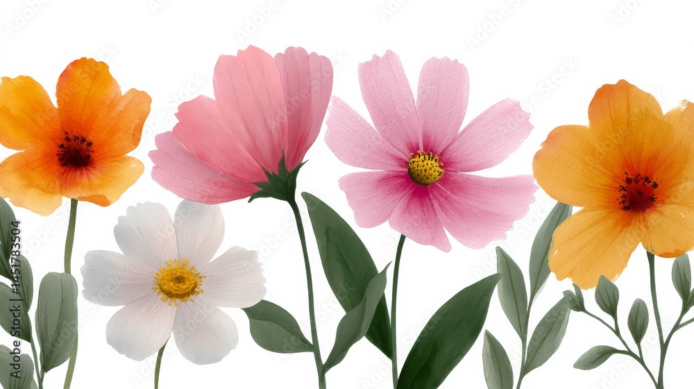 Fototapeta premium watercolor wildflowers bouquet with space for text.