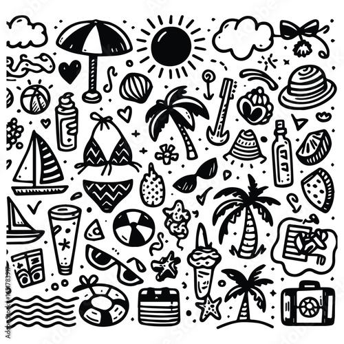 Simple summer vacation doodle style illustration