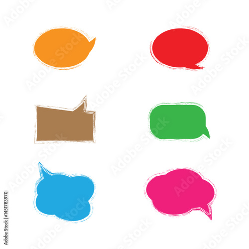 Colored text bubbles vector design and communication speech bubble set collection