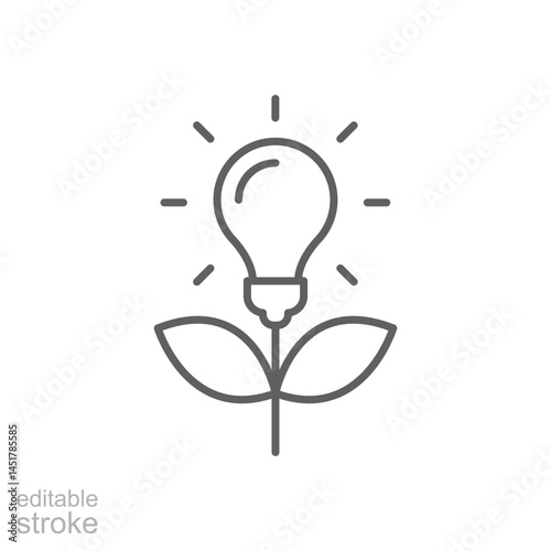 Sustainable ecological energy icon. Simple outline style. Creative lamp, light bulb nature, plant in the bulb, environment concept. Thin line symbol. Vector illustration isolated. Editable stroke.