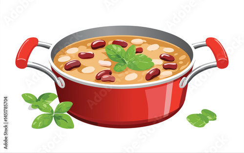 Red Bean Soup in a pot - vector illustration