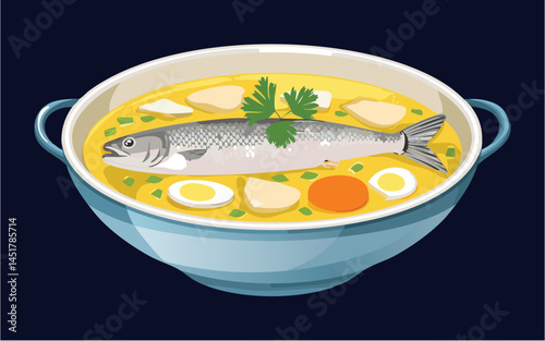 bowl of fish soup - vector illustration