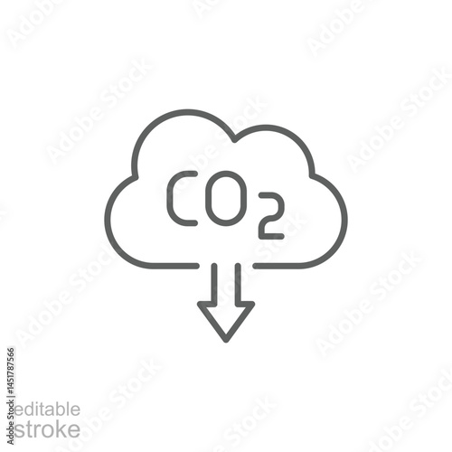 Carbon absorbing icon. Simple outline style. CO2 emissions, carbon dioxide reduction, low, reduce, neutral, environment concept. Thin line symbol. Vector illustration isolated. Editable stroke.