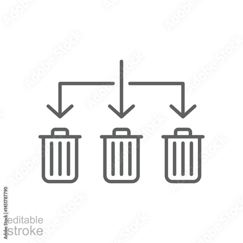 Waste Sorting icon. Simple outline style. Waste segregation, sorting garbage by material, bin, trash with arrow separate concept. Thin line symbol. Vector illustration isolated. Editable stroke.