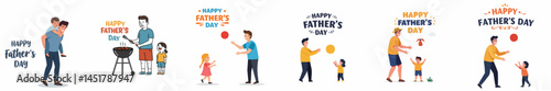 Happy Father's Day Illustrations Showing Dads Bonding and Playing with Children

