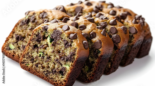 Delicious Chocolate Chip Zucchini Bread Loaf Slices: A Realistic Photo of Homemade Baked Goods