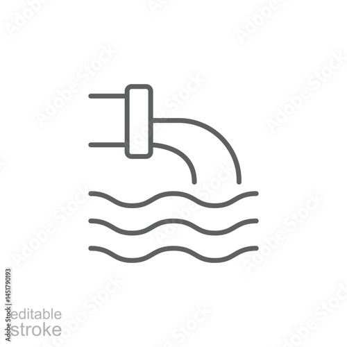 Wastewater icon. Simple outline style. Waste water, effluent, drainage, sewer, sewage, industry, pipe, pollution, environment concept. Thin line symbol. Vector illustration isolated. Editable stroke.