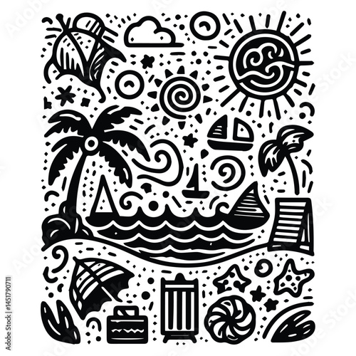 Simple summer vacation doodle style illustration