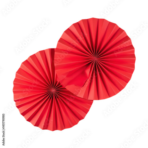 Red Paper Fans, Circular Designs with Transparent Background